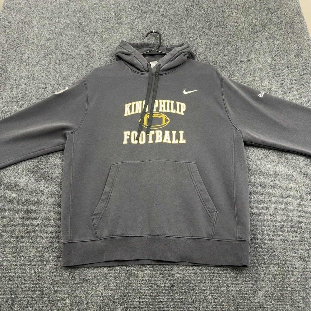 King Philip Football Nike Hoodie Mens L Grey Cotton Fleece Pullover Sports Style